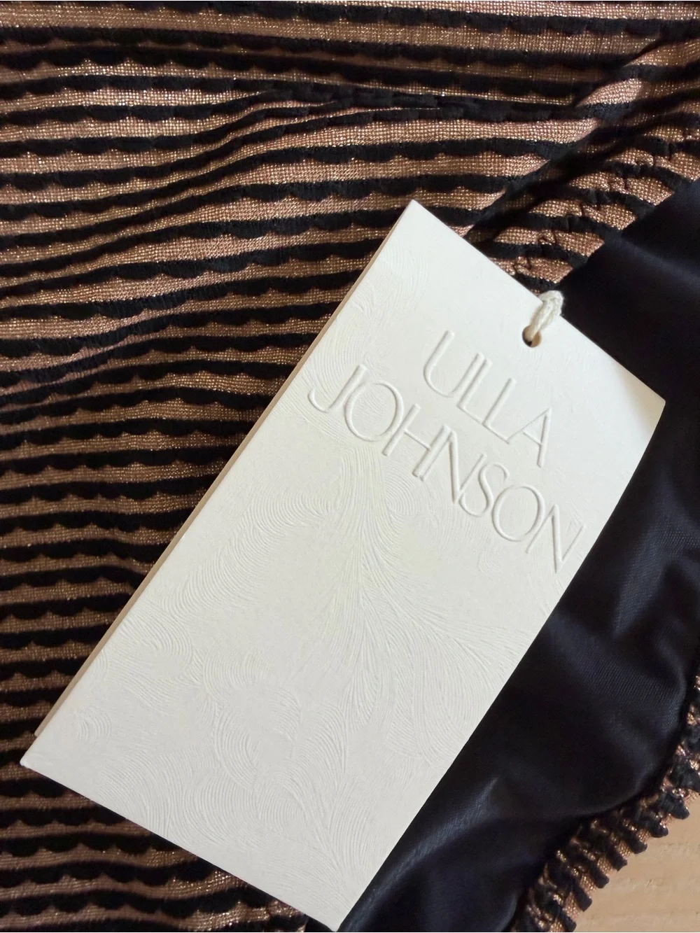 NWT Ulla Johnson Metallic Brown and Black Striped One-Piece Swimsuit LARGE